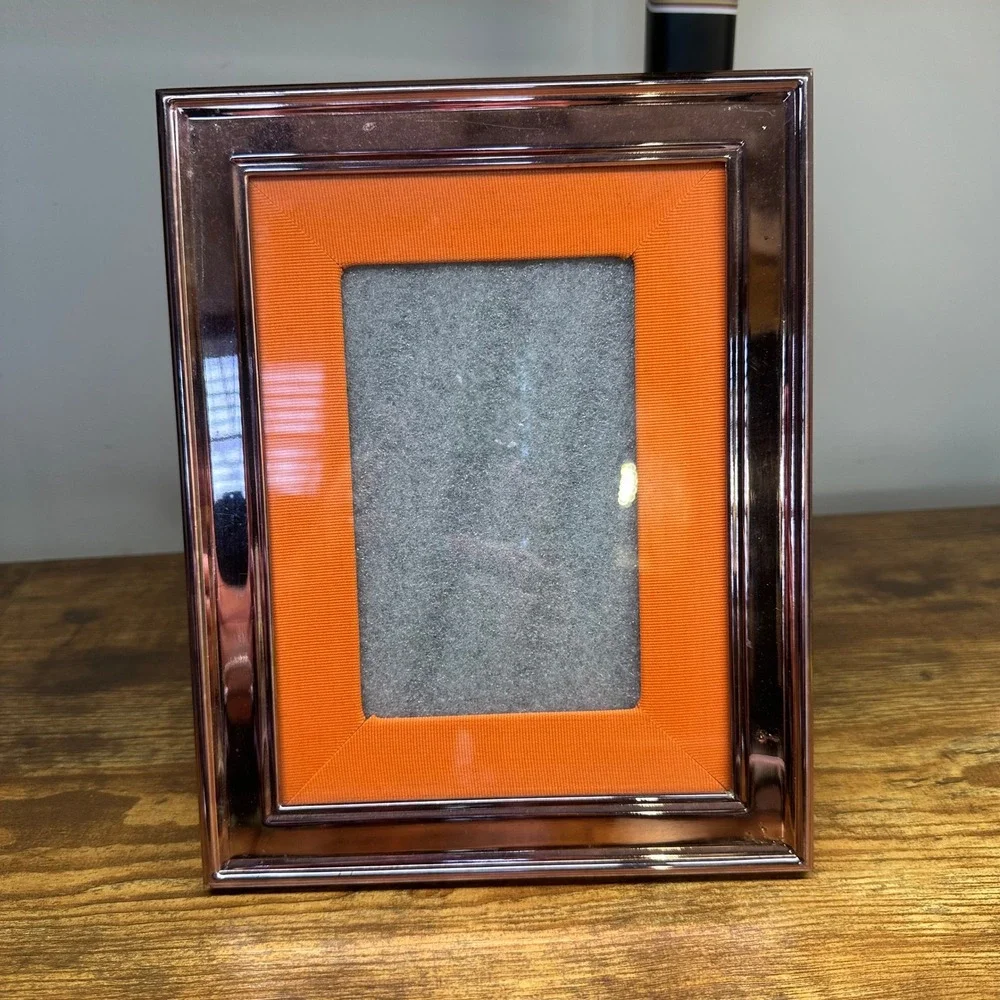 Pottery Barn Rose Gold Metal Picture Frame with Orange Grosgrain Ribbon Mat 4x6